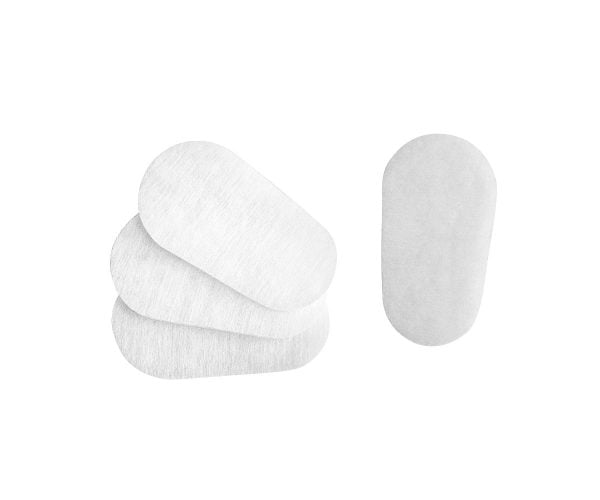 Filter pads for respirators, displayed in a stack with one separate pad shown for detail.