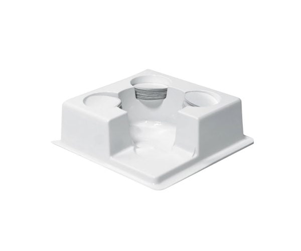 White plastic tray with compartments holding bacterial filter discs, ideal for use with syringe filters.