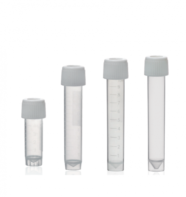 Laboratory vials used for liquid measurement and testing with syringe filters.